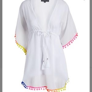 Neon rainbow Pom Pom beach coverup